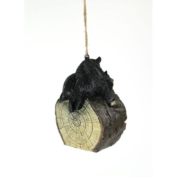 Playful Black Bears On Cut Log Polyresin Hanging Birdhouse - Picture 4 of 4